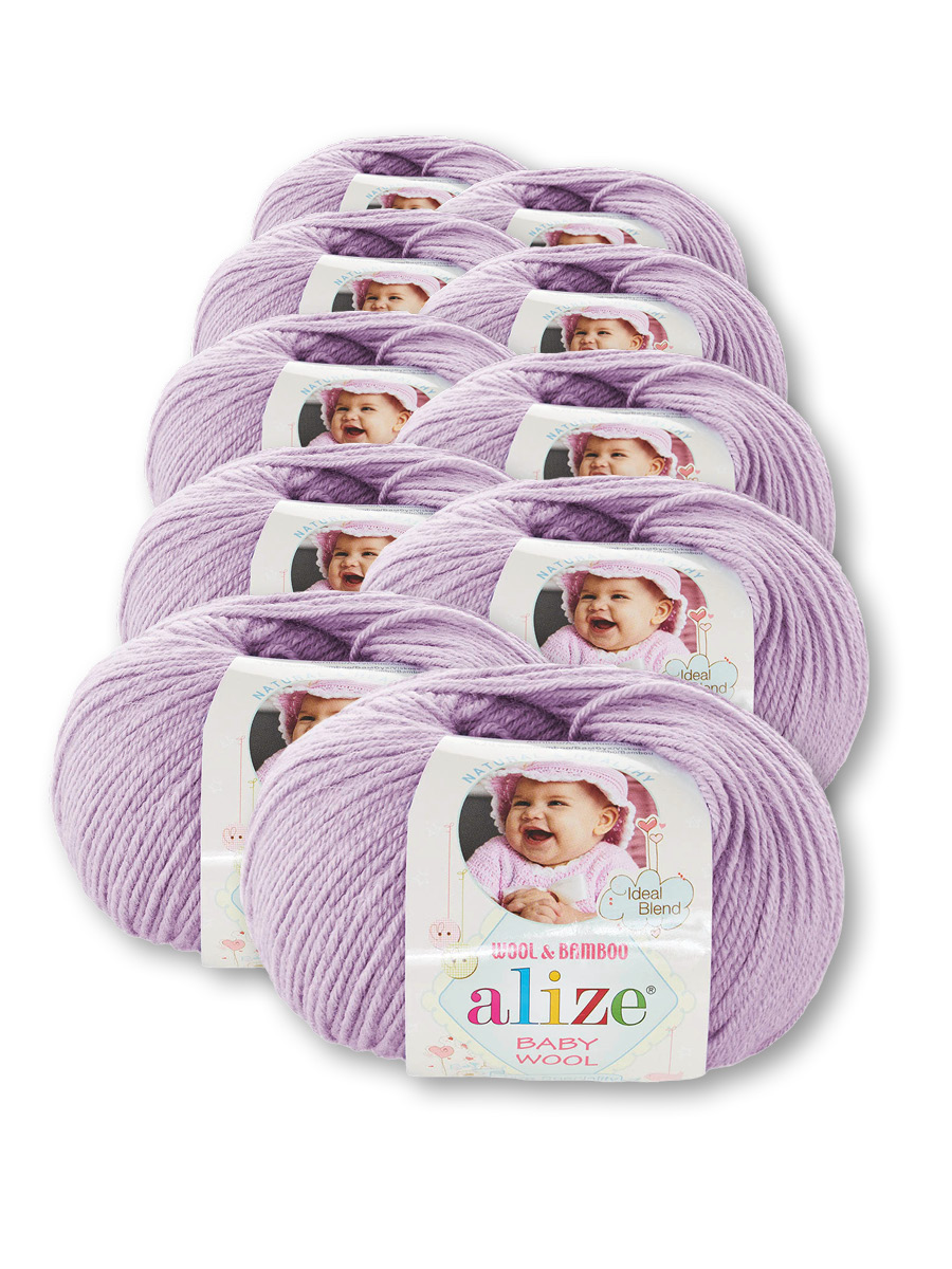 Пряжа для вязания Alize baby wool бамбук шерсть акрил мягкая 50 гр 175 м 146 лиловый 10 мотков - фото 2