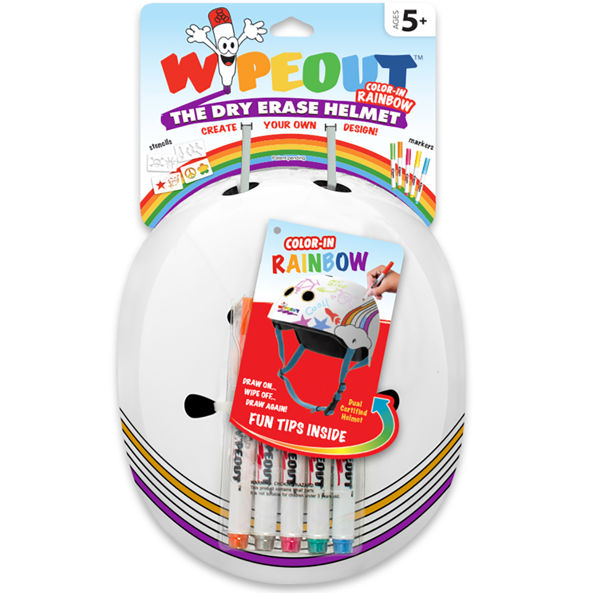 Шлем защитный спортивный WIPEOUT White Rainbow с фломастерами и трафаретами размер M 5+ обхват головы 49-52 см - фото 3