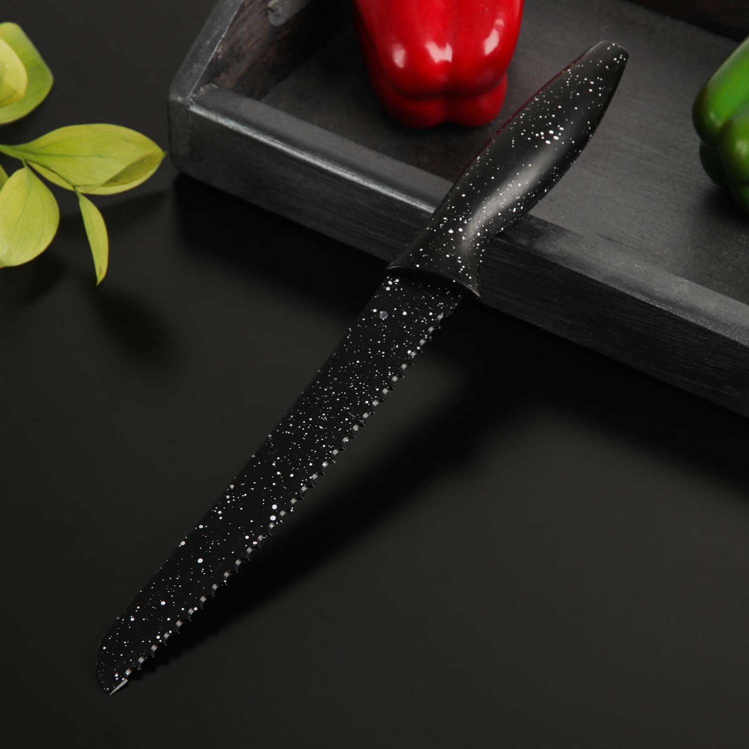 Нож Доляна с антиналипающим покрытием Зефир хлебный цвет чёрный - фото 1