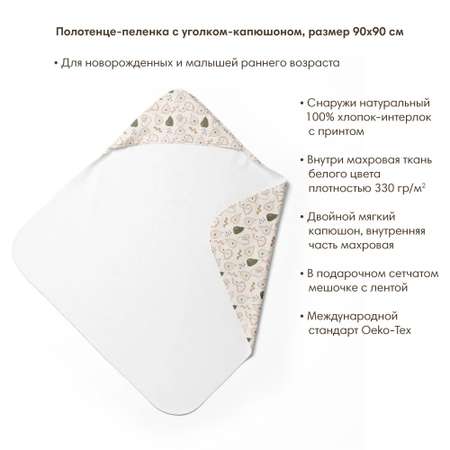 Пеленка с уголком после купания OLANT BABY 90x90 см Pear with me