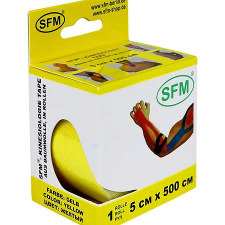 Кинезиотейп SFM Hospital Products Plaster на хлопковой основе 5х500 см желтого цвета в диспенсере