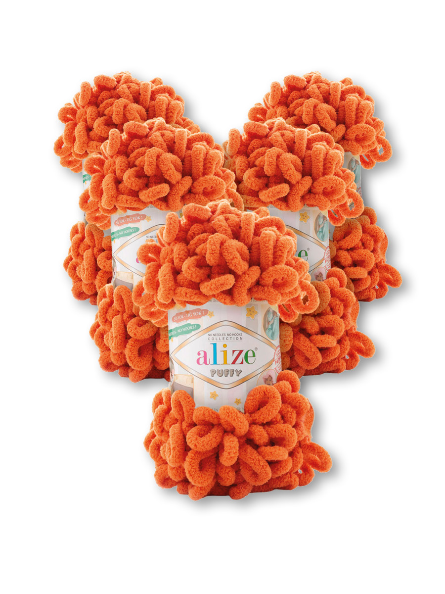Пряжа для вязания Alize puffy 100 г 9 м микрополиэстер фантазийная плюшевая 6 оранжевый 5 мотков - фото 3
