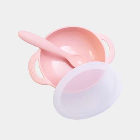 Набор детской посуды Moro Baby розовый: тарелка крышка ложка