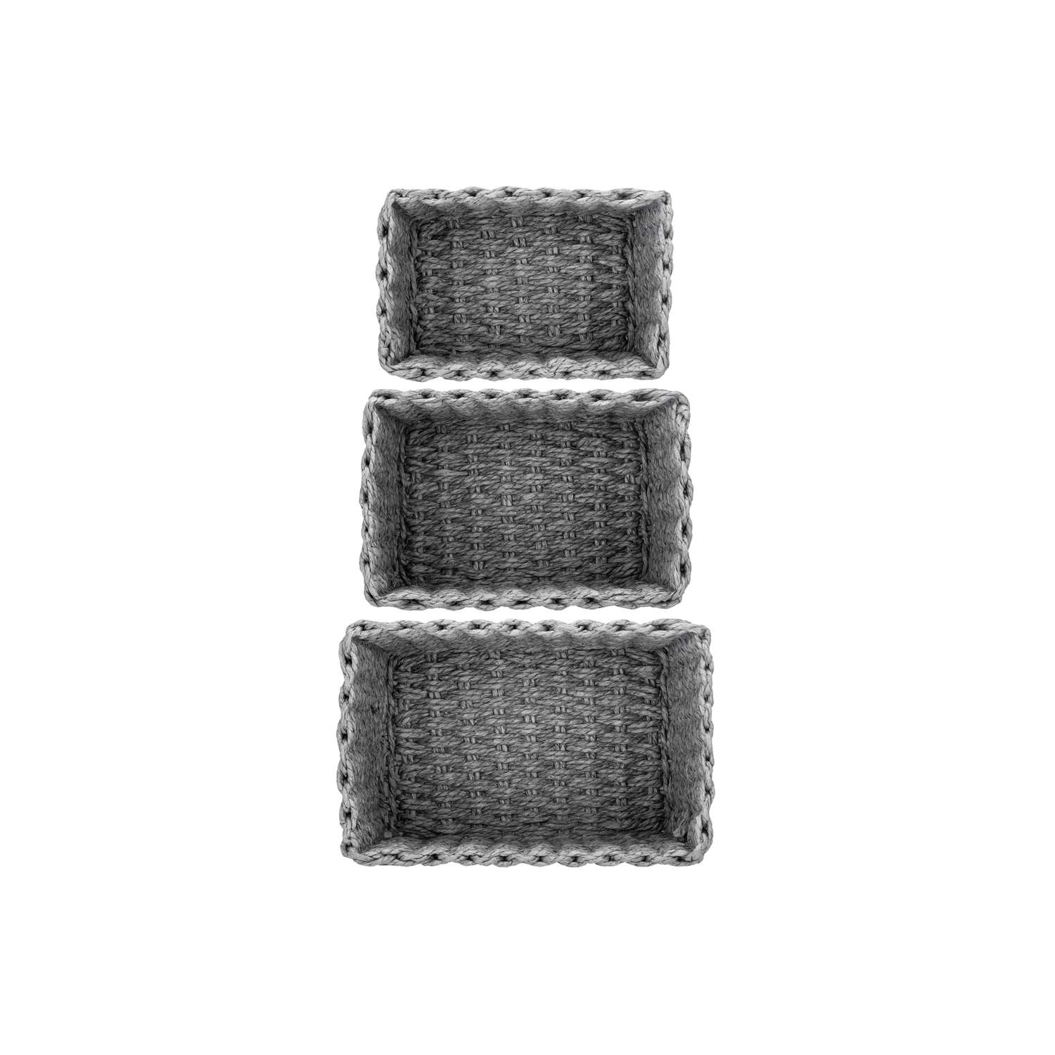 Набор плетеных корзинок El Casa 3 шт серый 22х16х13 см. 20х14х12 см. 18х12х10 см - фото 5