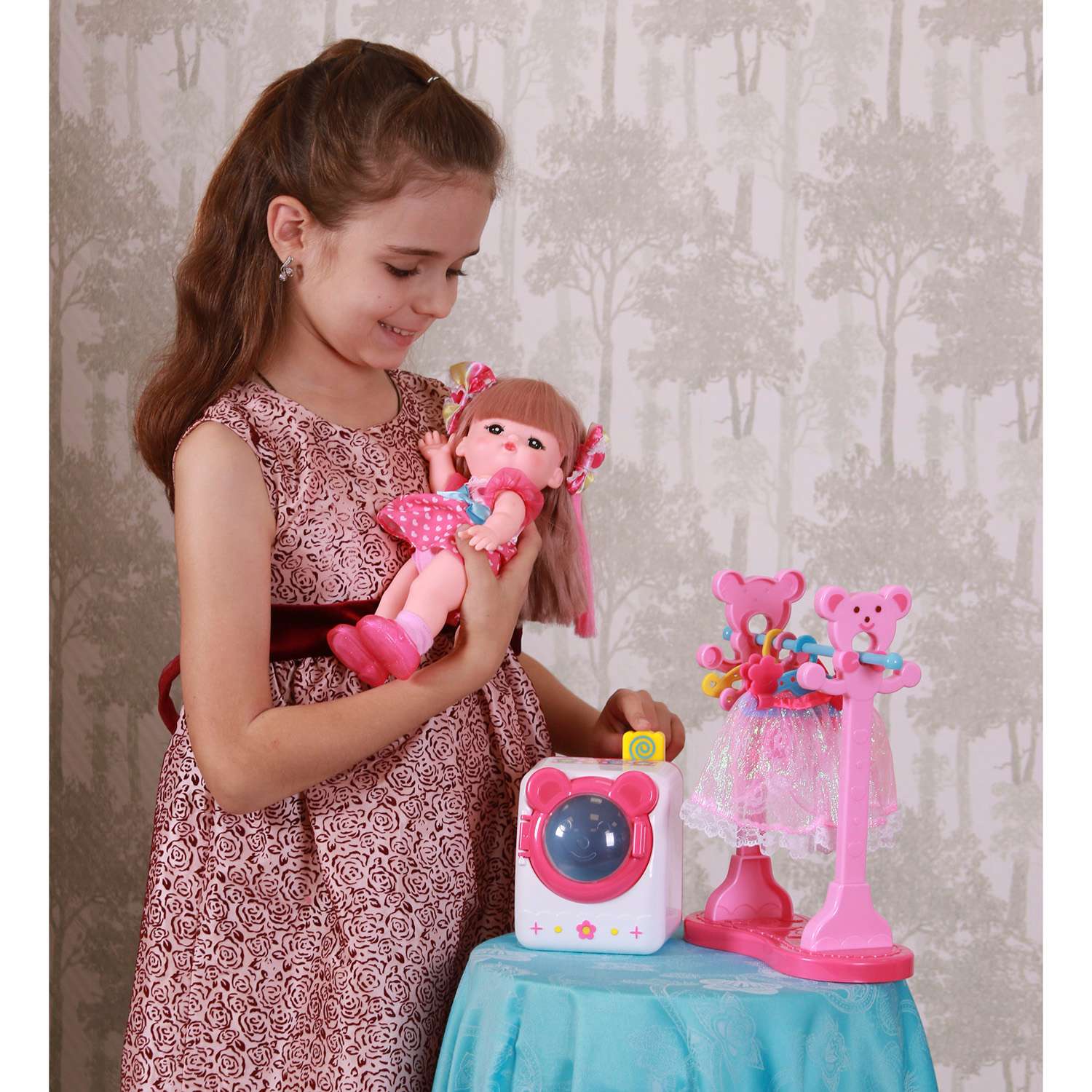 Игровой набор Kawaii Mell Прачечная для куклы стиральная машинка 15 см механическая вращается барабан - фото 11