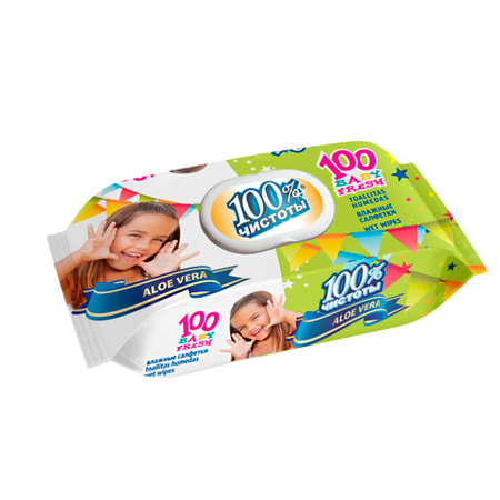Влажные салфетки 100% чистоты Детские с экстрактом Алоэ 100шт
