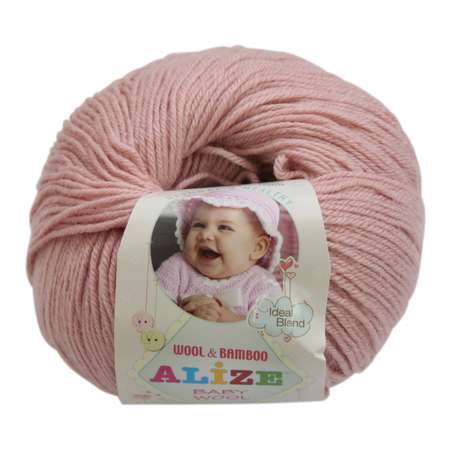 Пряжа для вязания Alize baby wool бамбук шерсть акрил мягкая 50 гр 175 м 161 пудра 10 мотков