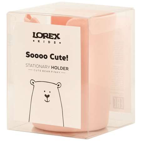 Стакан для канцелярии LOREX KIDS Cute Bear с держателем телефона розовый