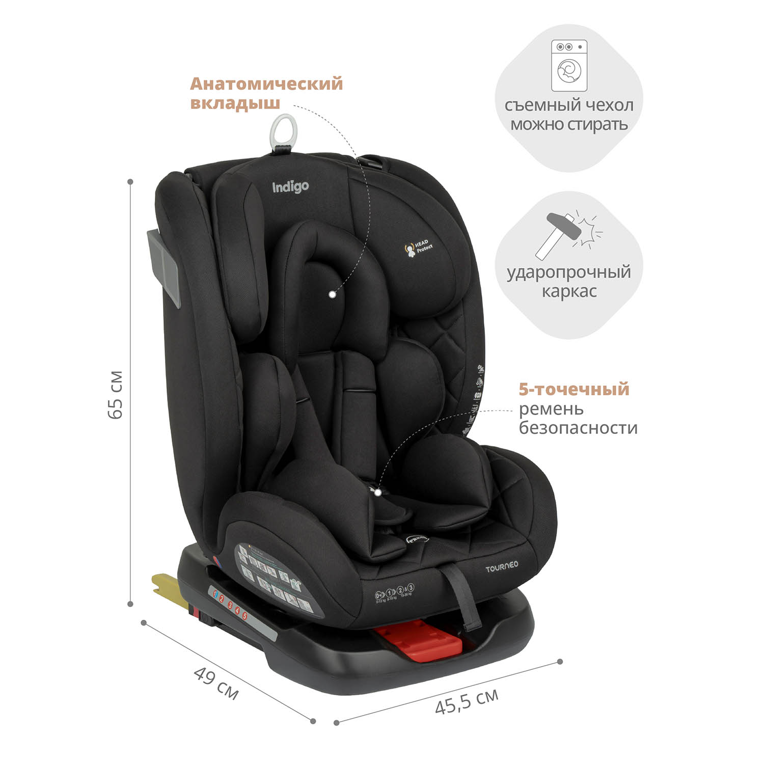 Автокресло Indigo Tourneo isofix группа 0+1+2+3 0-36 кг черный твил - фото 4