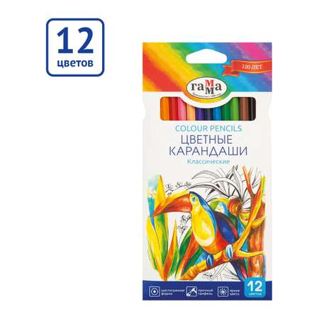 Карандаши цветные Гамма Классические 12цв. заточен. картон. упаковка европодвес