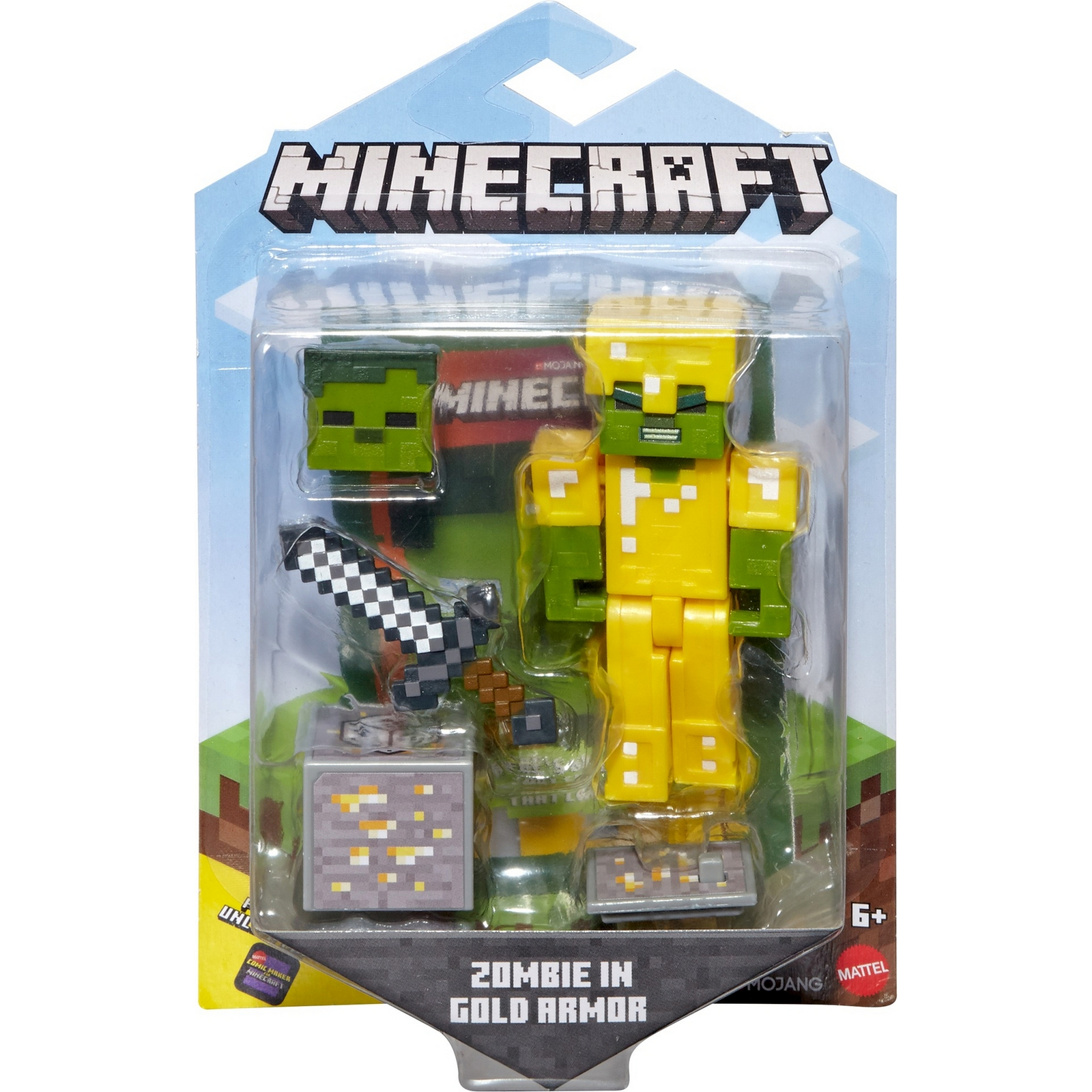 Фигурка Minecraft Зомби в золотой броне с аксессуарами GLC68 - фото 2