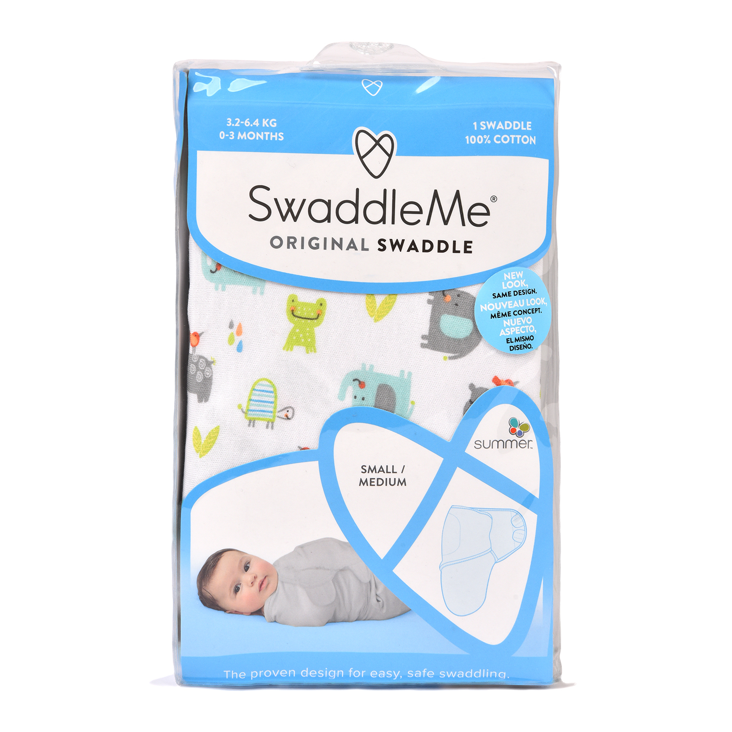 Конверт для пеленания Summer Infant SwaddleMe Слоники Бегемотики на липучке SM Серый - фото 2