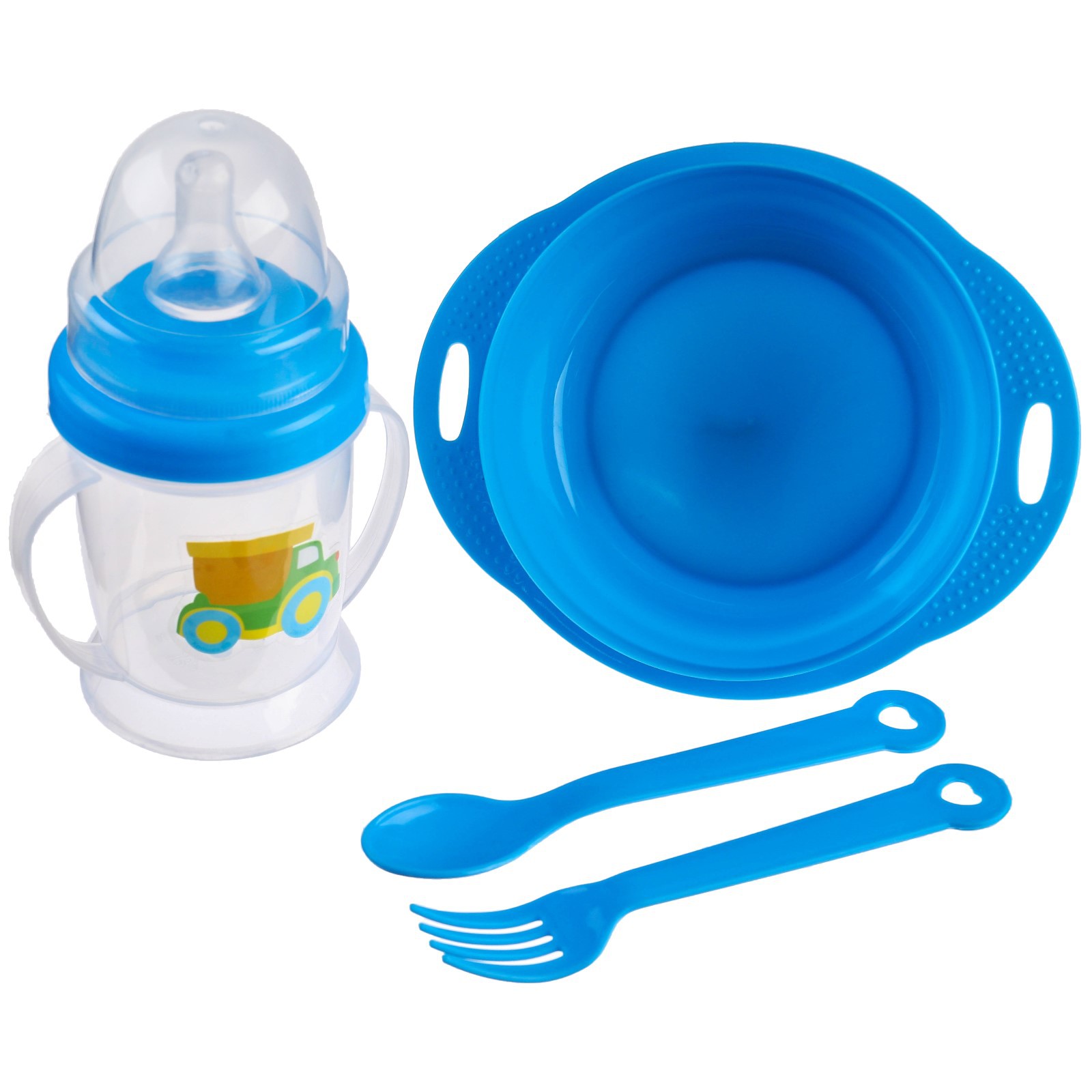 Набор детской посуды Крошка Я «Малыш» 4 предмета: тарелка бутылочка ложка вилка от 5 месяцев - фото 1