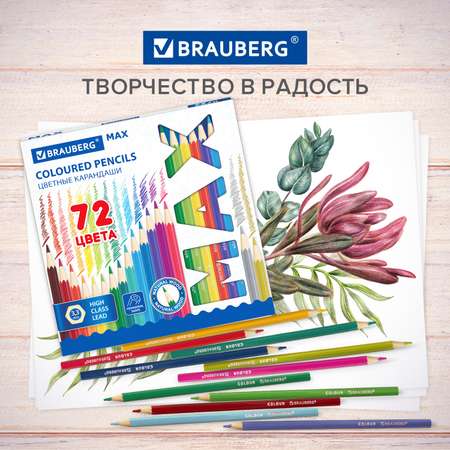 Карандаши цветные Brauberg деревянные для рисования мягкие яркие 72 цвета