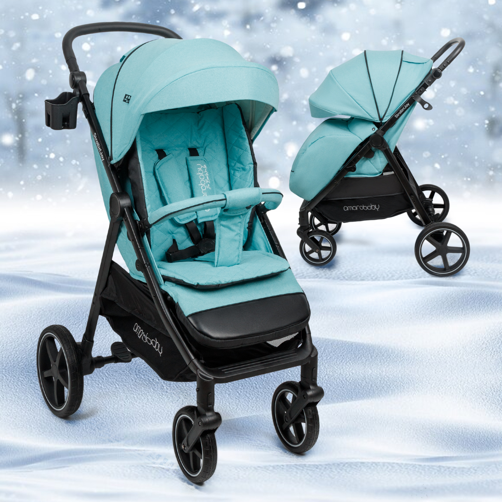 Прогулочная коляска Amarobaby StrollinJoy бирюзовый - фото 1