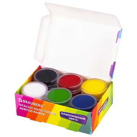Краски акриловые Brauberg набор для рисования 6 цветов по 10 мл