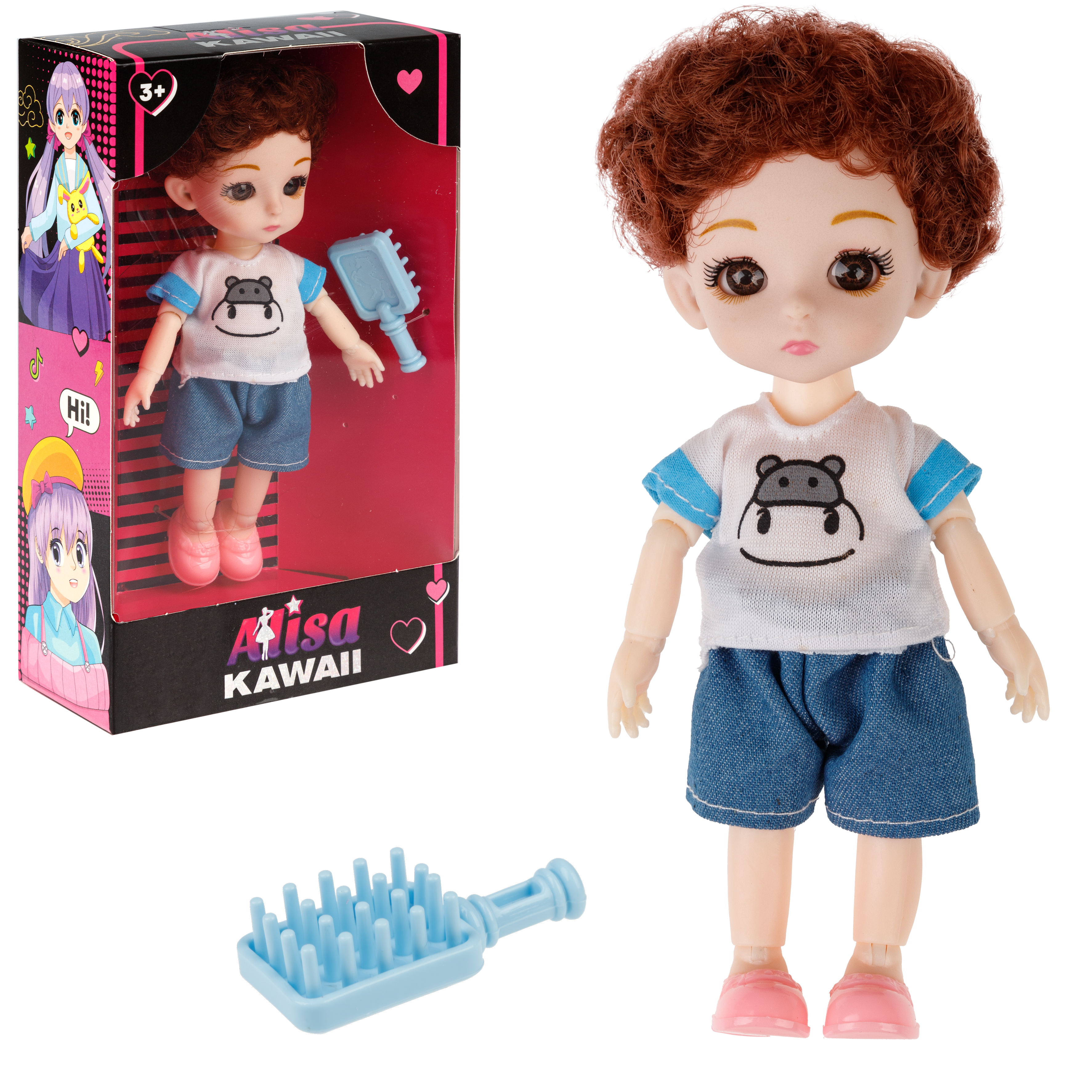 Кукла шарнирная 15 см 1TOY Alisa Kawaii mini с расчёской короткие темные кудрявые волосы Т24351 - фото 8