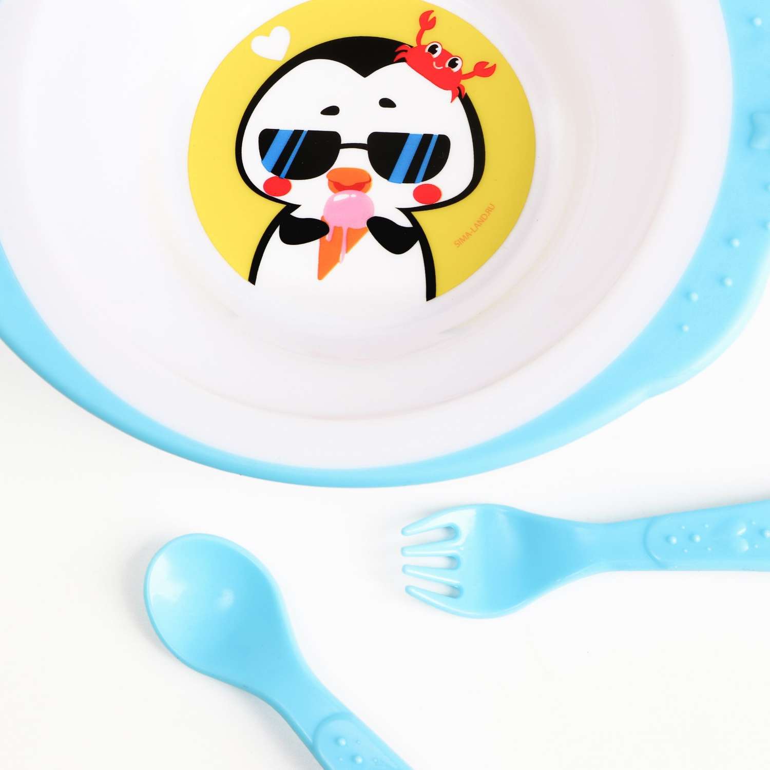 Набор детской посуды Mum and Baby «Пингвинчик» тарелка на присоске 250 мл вилка ложка - фото 3