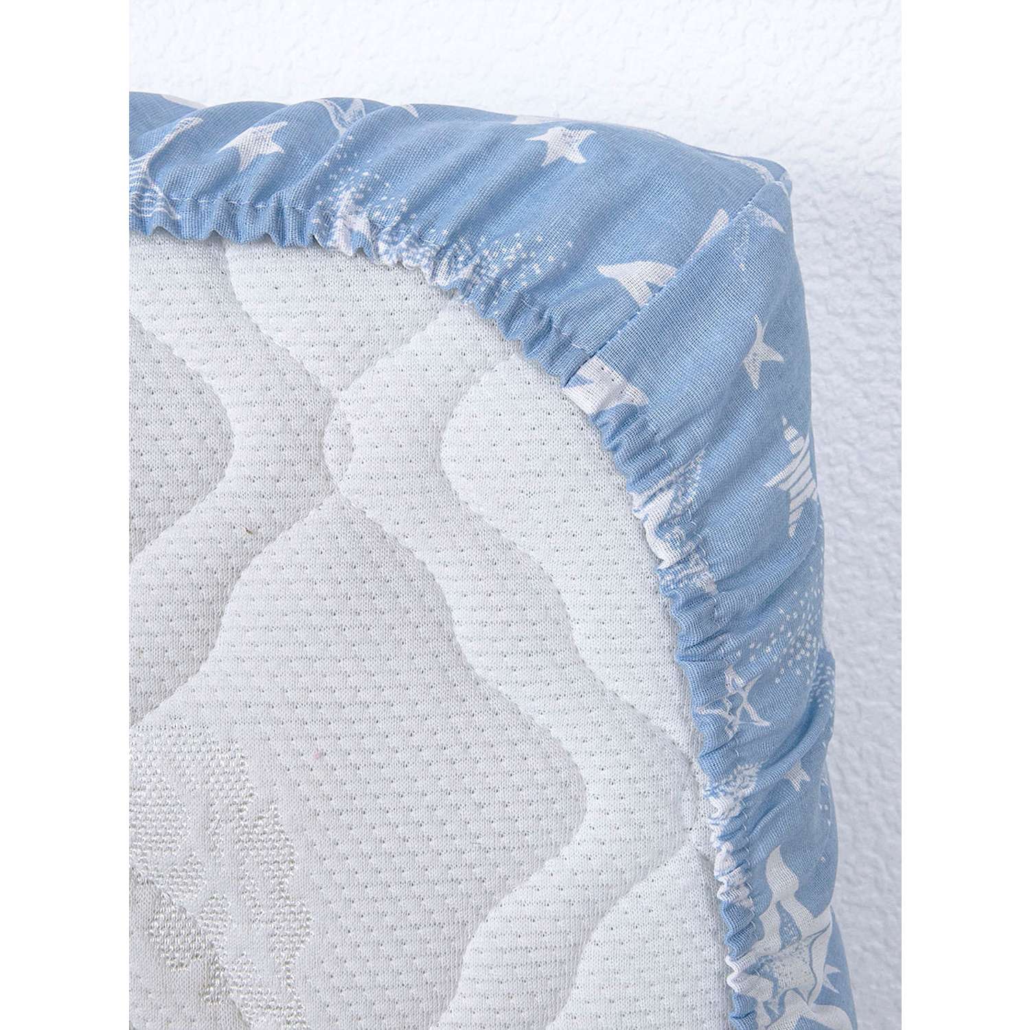 Простынь на резинке в кроватку Baby Nice Звезды белые на голубом 60х120 бязь - фото 2
