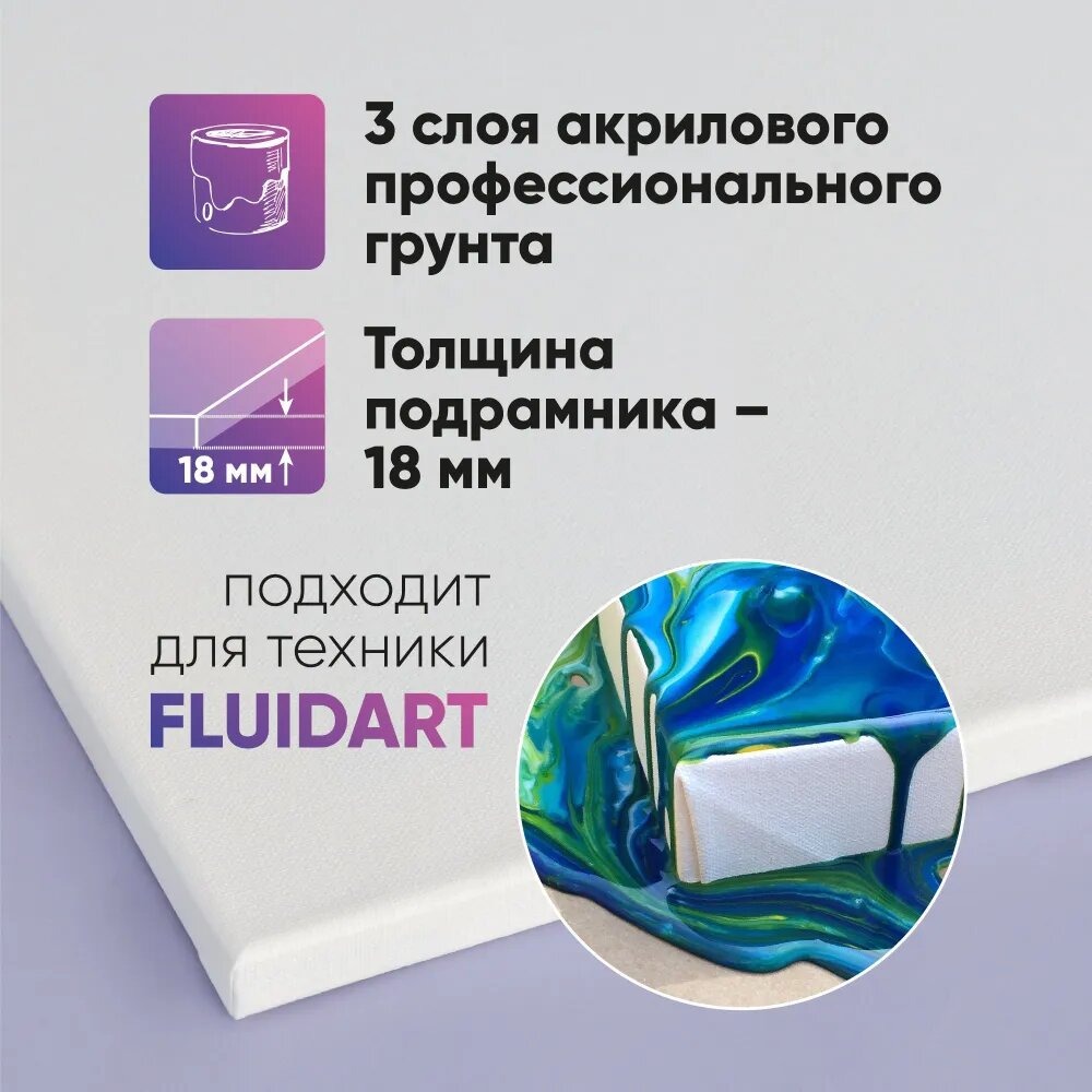 Набор холстов на подрамнике Gamma_ Студия 3 шт 40х50 см 100% хлопок 280г/м2 мелкое зерно - фото 5