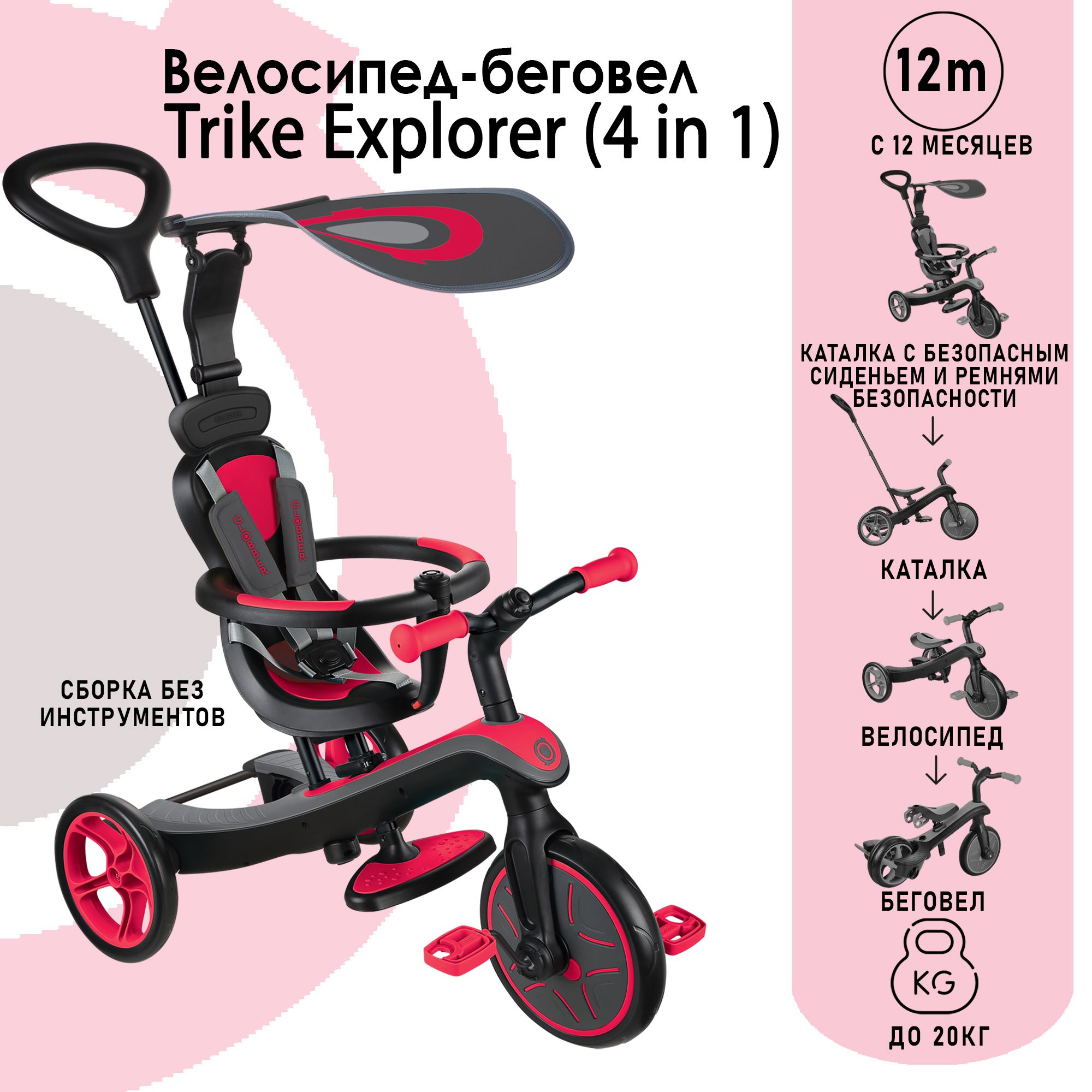 Трехколесный велосипед-беговел Globber Trike explorer 4 in 1 - фото 1