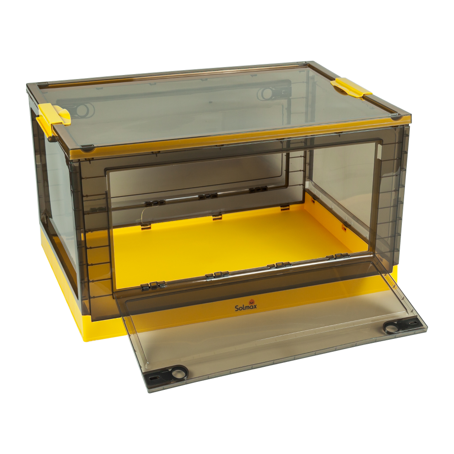 Ящик для хранения вещей Solmax прозрачный контейнер крышкой на колесах 68х47х38 желтый - фото 8