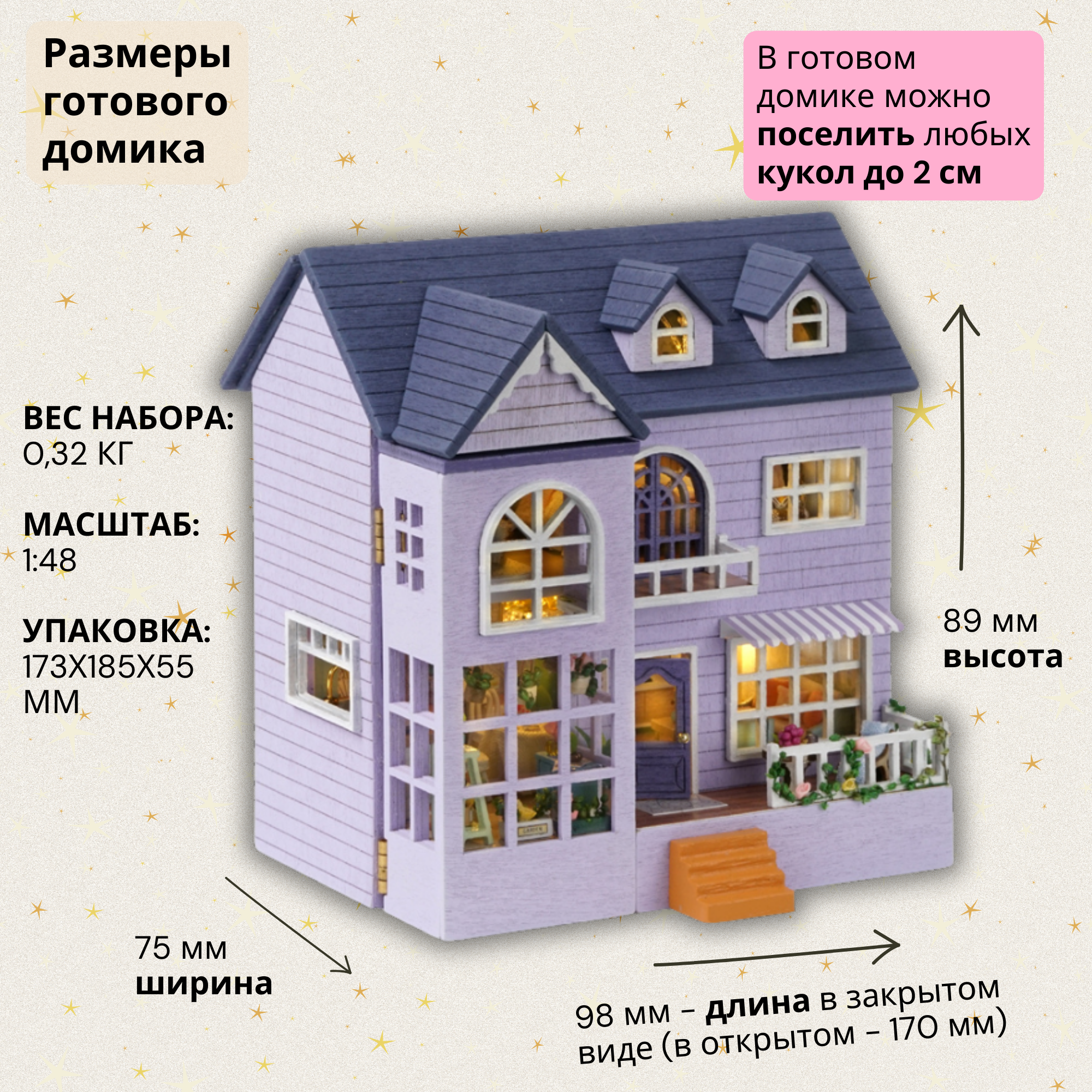 Румбокс Yarvita Интерьерный конструктор миниатюра Лиловые мечты Diy House - фото 8