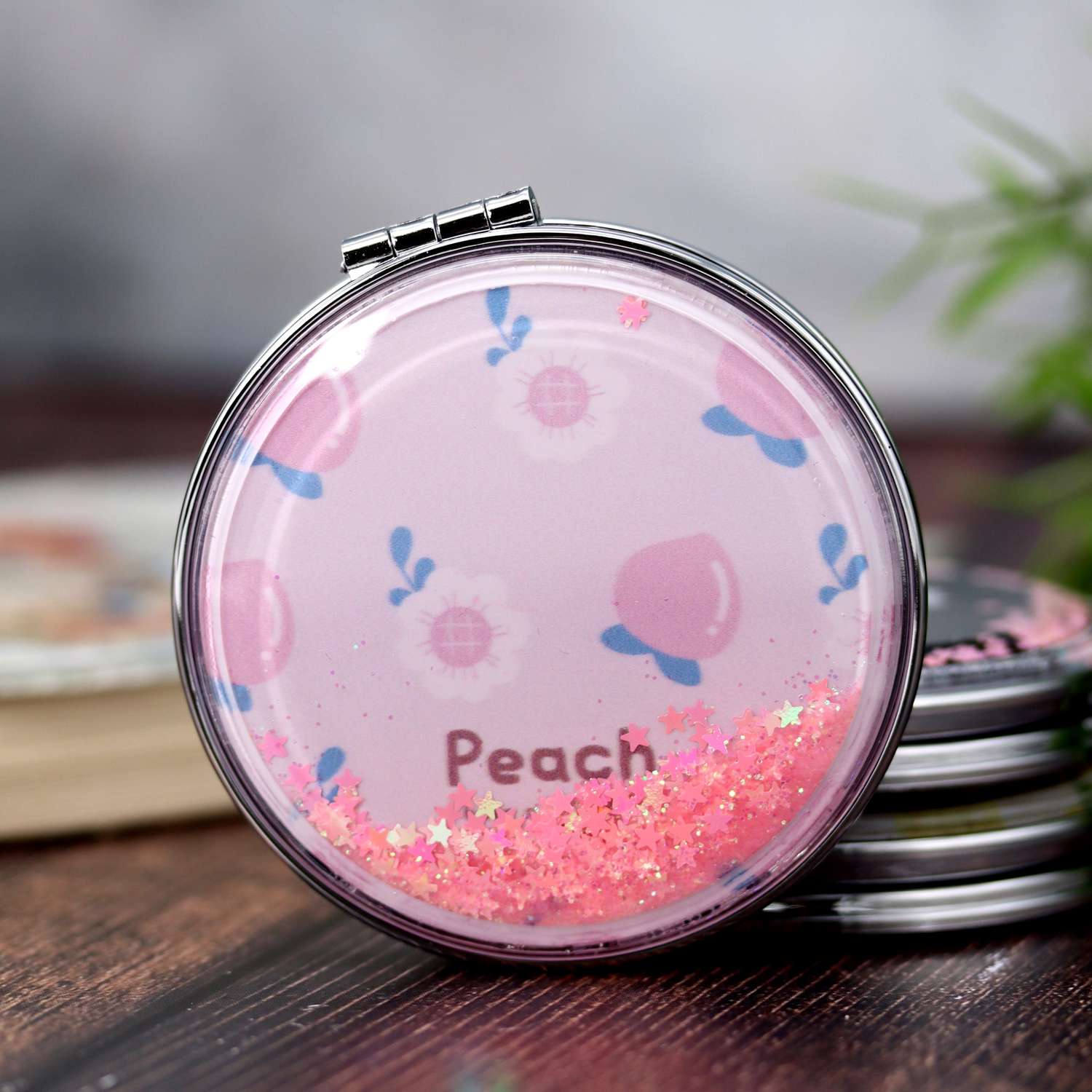 Зеркало карманное iLikeGift Nice peach with flowers pink с увеличением - фото 1