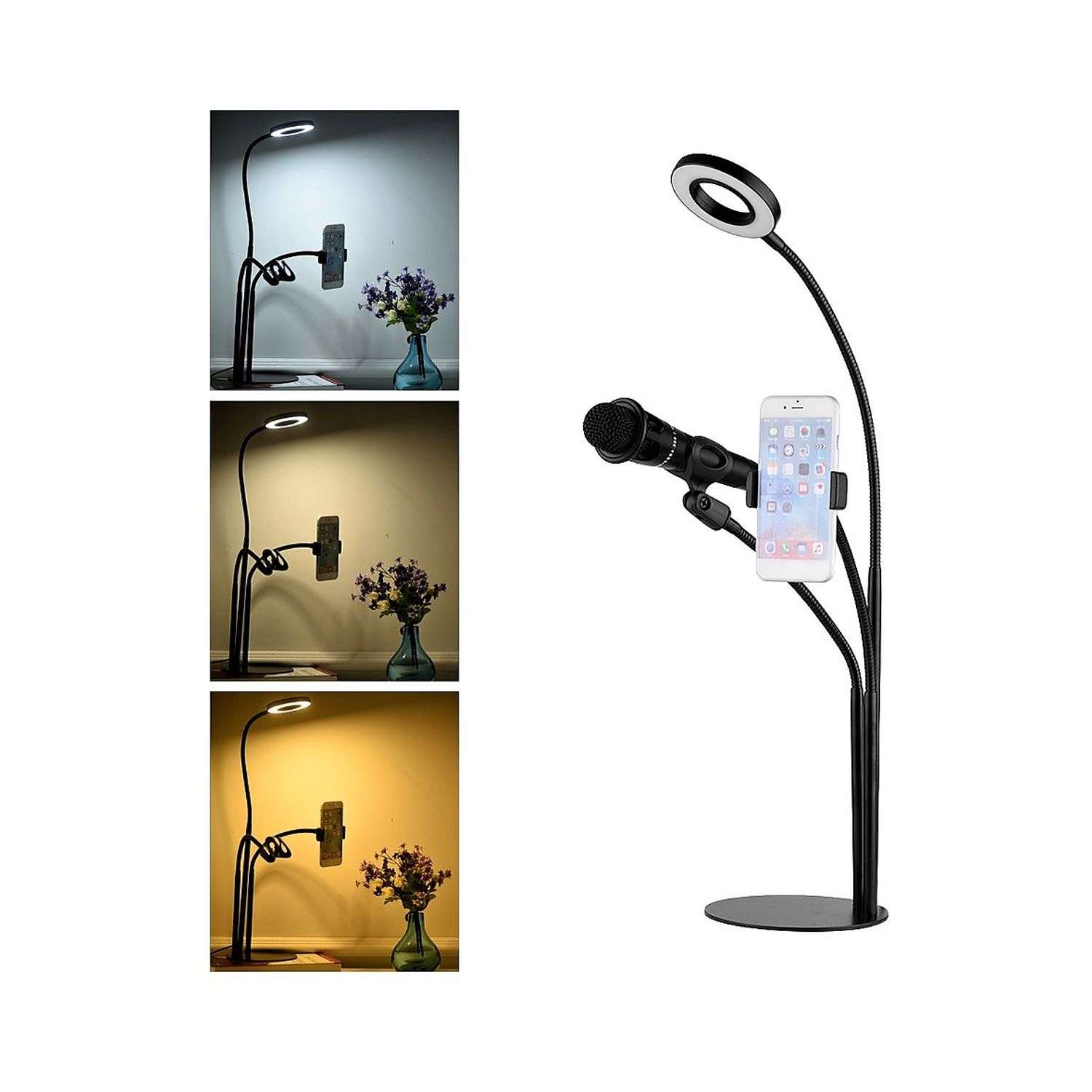 Селфи-лампа Uniglodis с держателем для телефона и микрофона черная - фото 2