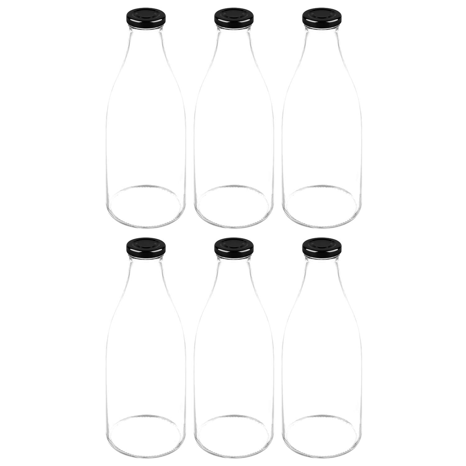 Набор 6 бутылок Elan Gallery 1 л 9.5х9.5х25 см с крышками черными ТО-43 мм - фото 1