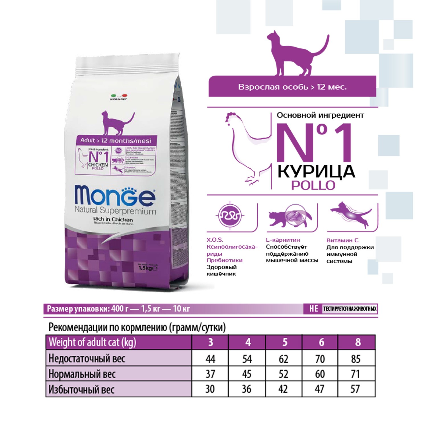 Корм для кошек Monge 10кг Cat Daily Line для взрослых курица - фото 5
