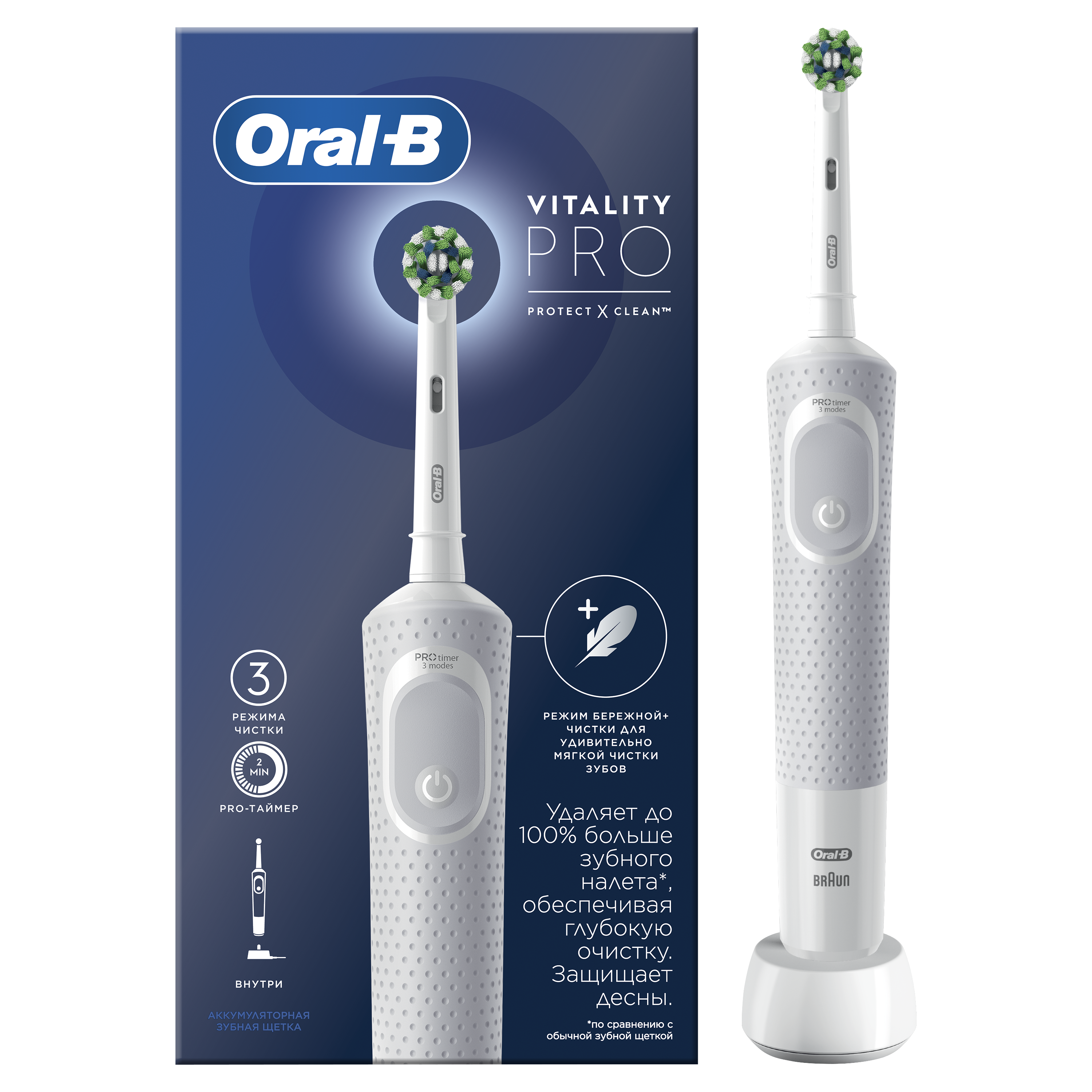 Зубная щётка электрическая Oral-B Vitality Pro Для бережной чистки Белая - фото 4