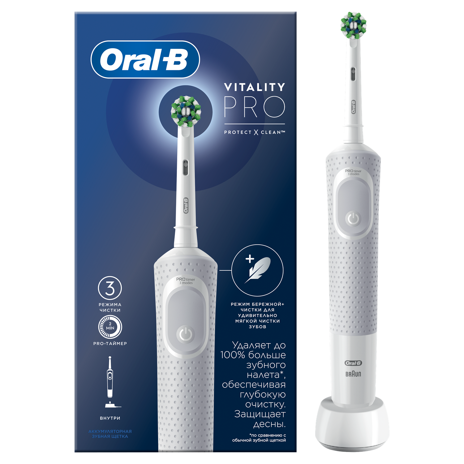 Зубная щётка электрическая Oral-B Vitality Pro Для бережной чистки Белая - фото 4