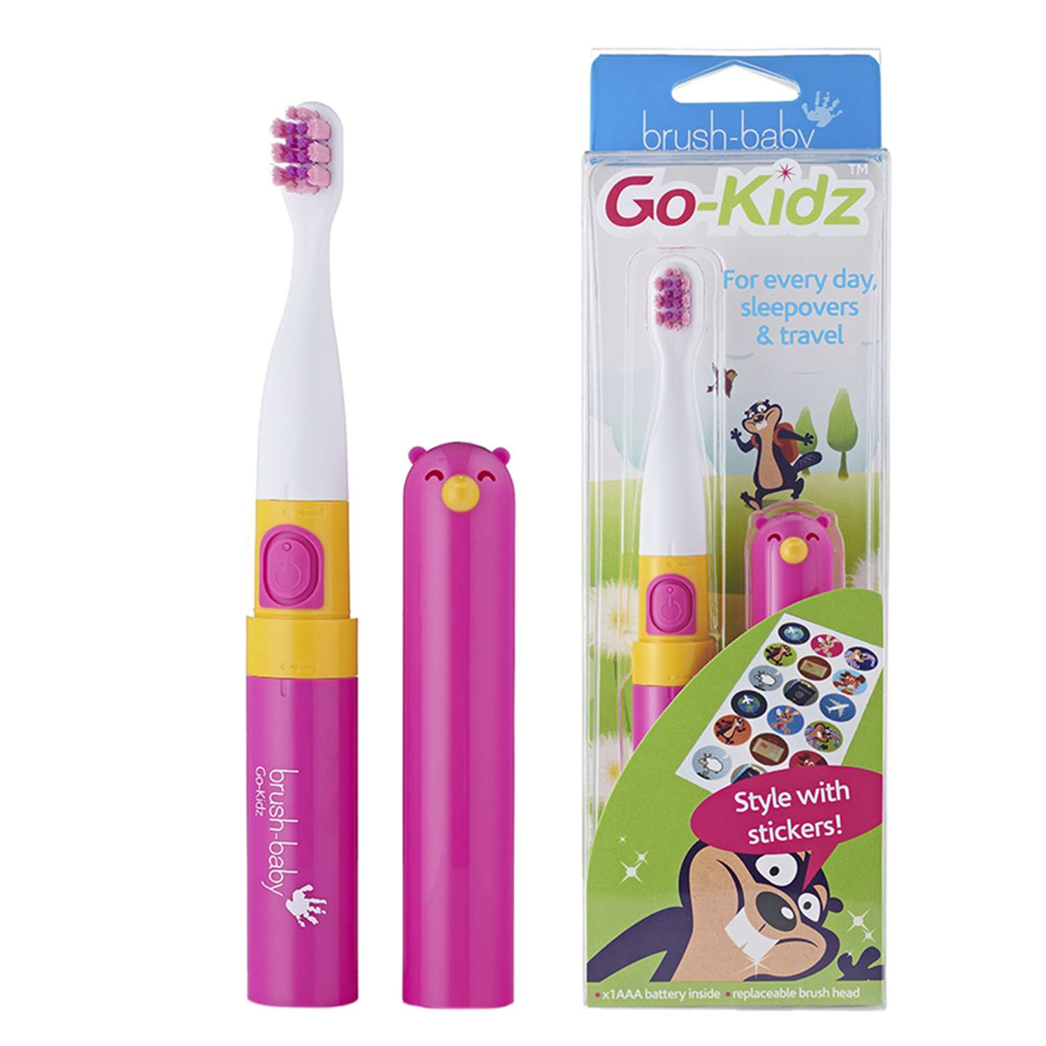 Зубная щетка электрическая Brush-Baby Go-Kidz Pink звуковая от 3 лет розовая - фото 1