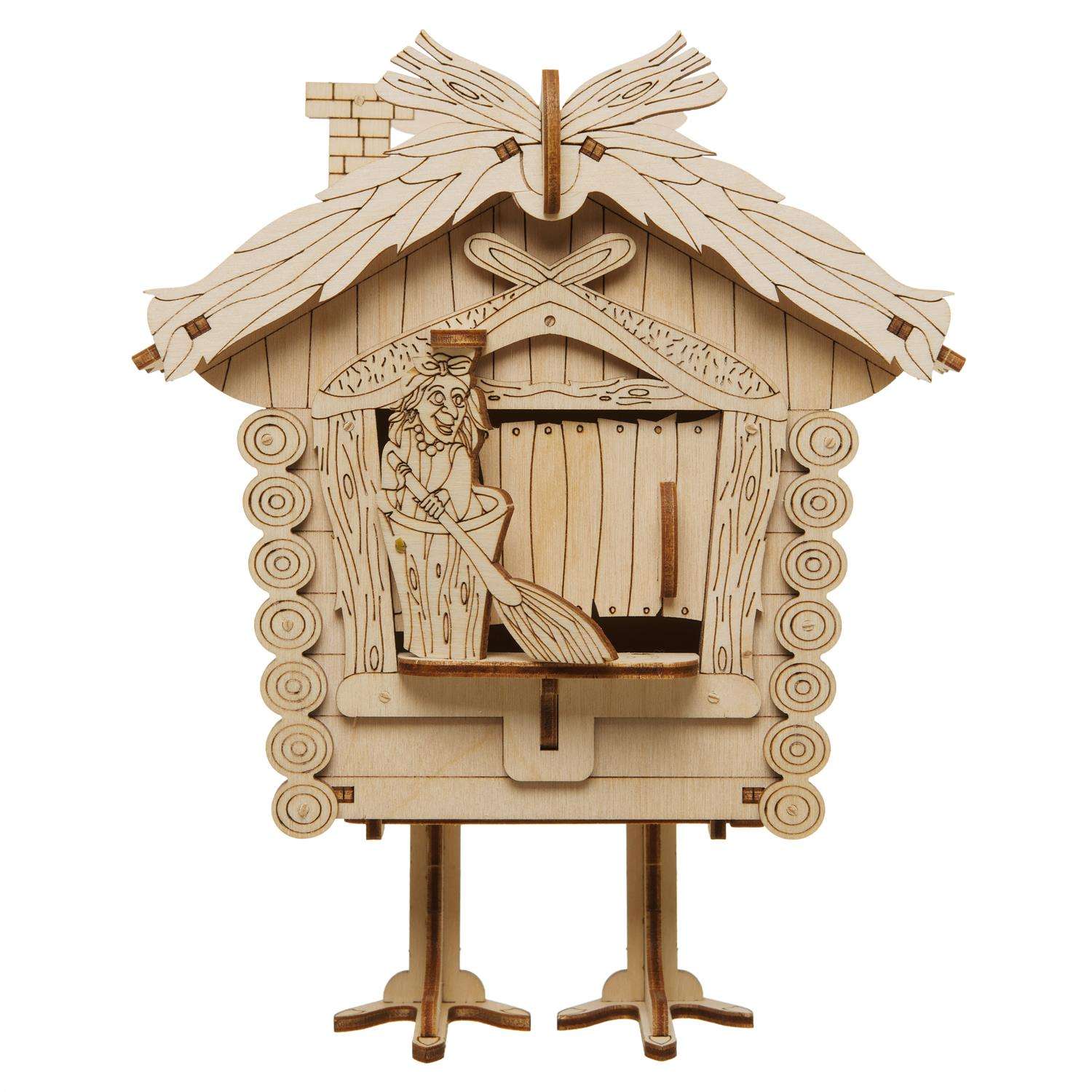 Сборная модель деревянная TADIWOOD Копилка Избушка механическая 19 см. 59 деталей - фото 2