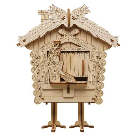 Сборная модель деревянная TADIWOOD Копилка Избушка механическая 19 см. 59 деталей