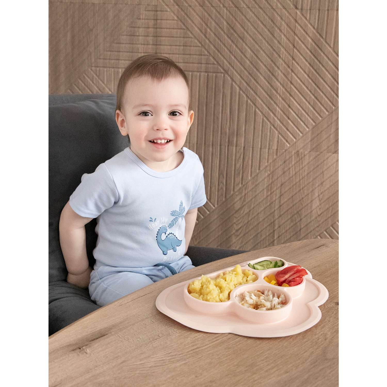 Тарелка  Baby Nice секционная для детей силикон персик - фото 2
