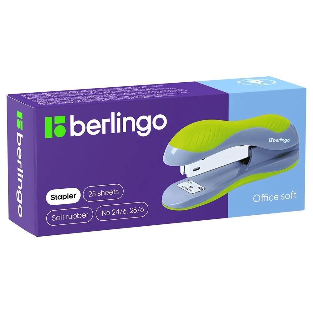 Степлер №24/6 26/6 Berlingo Office Soft до 25л пластиковый корпус зеленый - фото 2