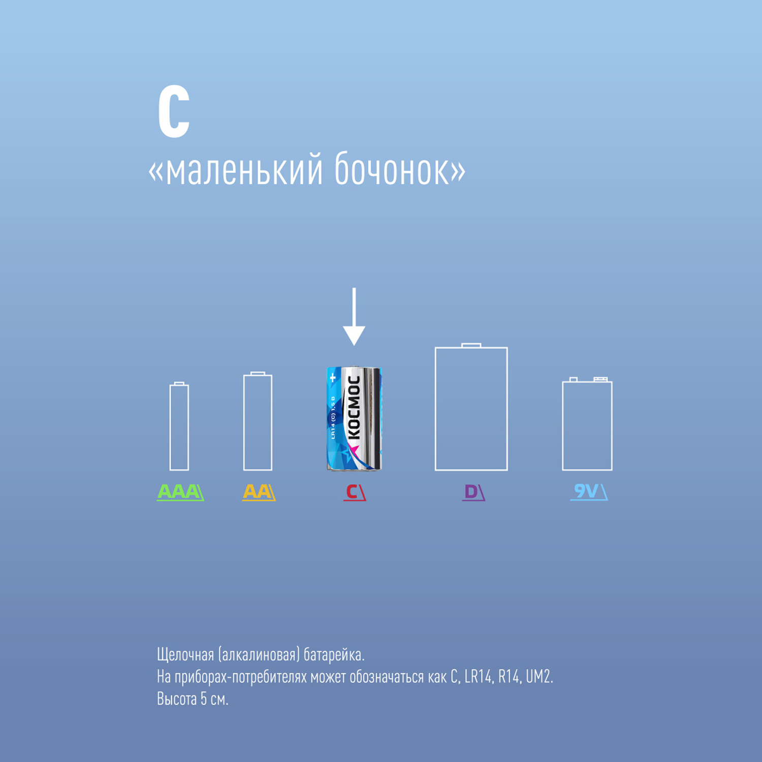 Батарейки щелочные КОСМОС С LR14 блистер 2 шт - фото 4