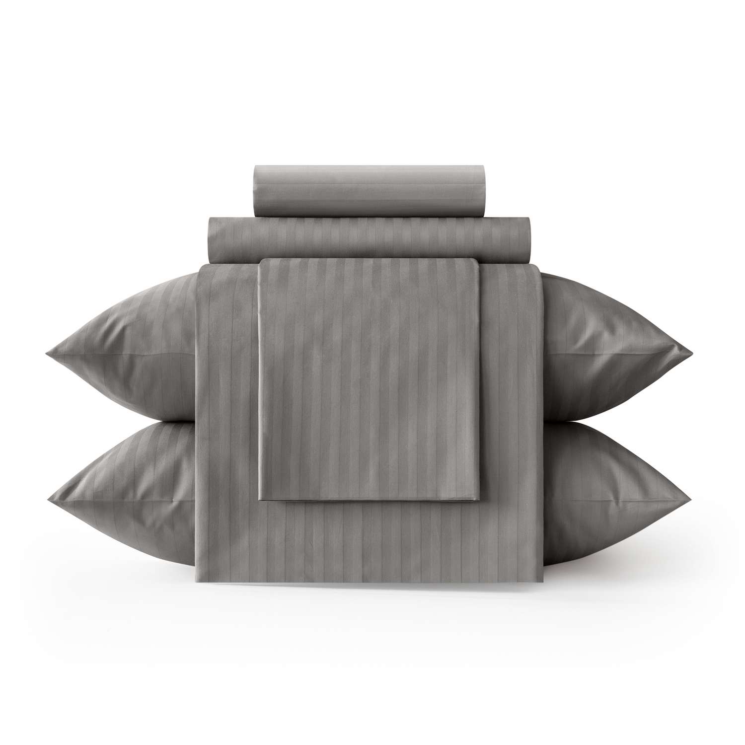 Комплект постельного белья LOVEME Gray Евро 4 наволочки страйп-сатин 100% хлопок - фото 1