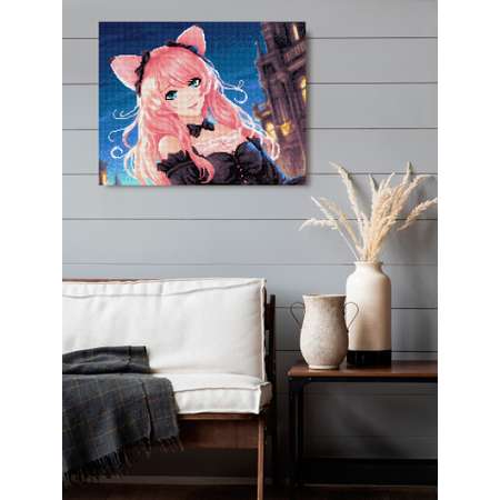 Алмазная мозаика Art on Canvas холст на подрамнике 40х50 см Девочка-кошка