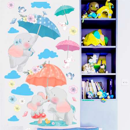 Интерьерная детская наклейка Woozzee Слонята для декора комнаты мебели и стен