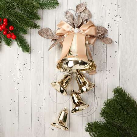Украшение Зимнее волшебство новогоднее «Уютная сказка» колокольчики листики 11х51 см золото