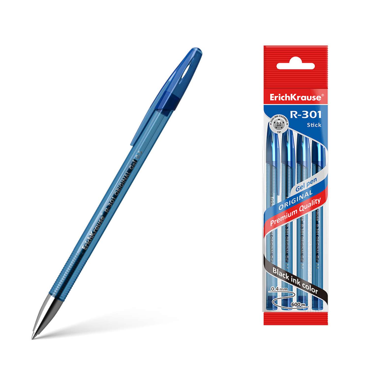 Ручка гелевая ErichKrause R 301 Original Gel Stick синий 4 шт - фото 1