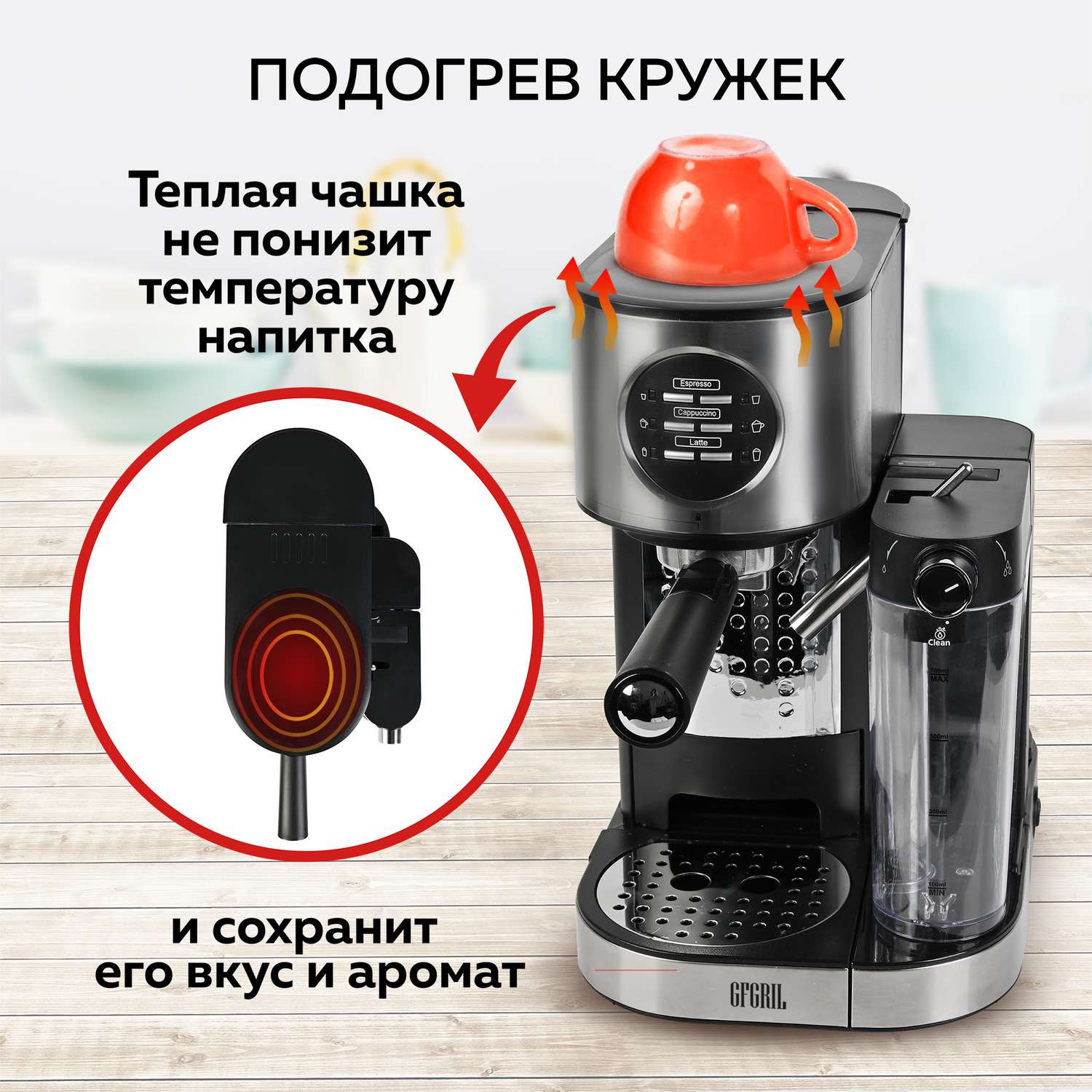 Кофеварка GFGRIL С автоматическим капучинатором 3 в 1 GFC-A300 Эспрессо-Капучино-Латте - фото 8