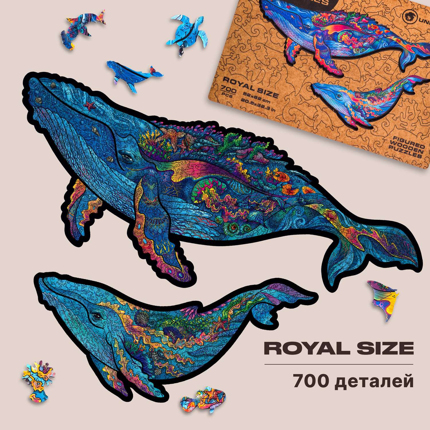 Пазл деревянный UNIDRAGON Млечные киты размер 52x82 см 700 деталей - фото 2