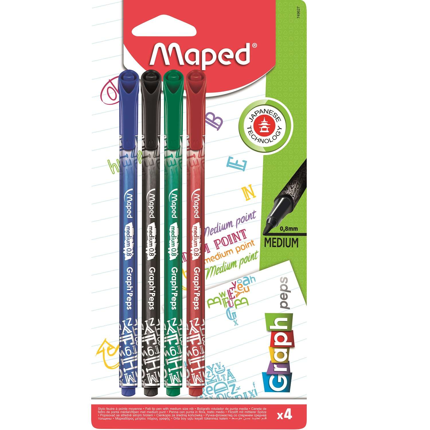 Ручка капиллярная Maped MAPED Graph 4цветов 4шт 1724005 - фото 1