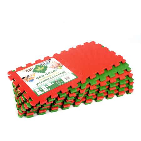Развивающий детский коврик Eco cover мягкий пол для ползания красно-зеленый 25х25