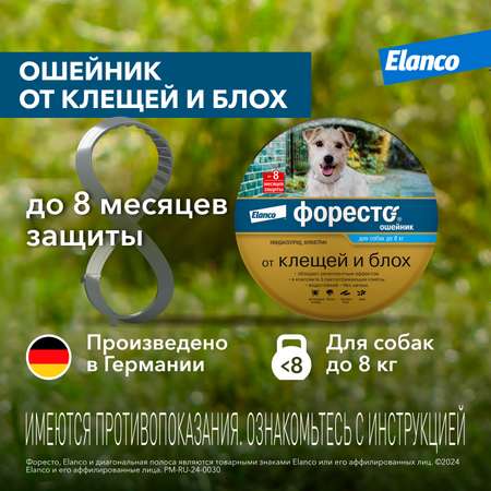 Ошейник для собак Elanco Foresto менее 8кг от блох и клещей защита 8месяцев 38см 65231