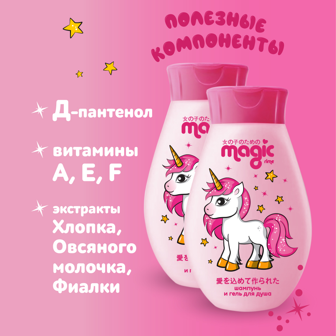 Детский шампунь-гель 2в1 MAGIC 2шт по 250мл Мармеладная клубника Набор для девочек - фото 2